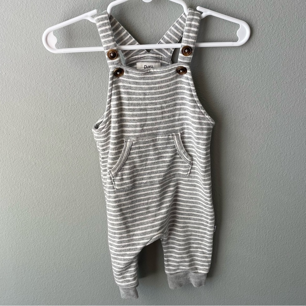 Little Sleepies Play Gray and White Stripes Bamboo Overalls